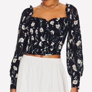 ASTR The Label Black and Cream Floral Blouse